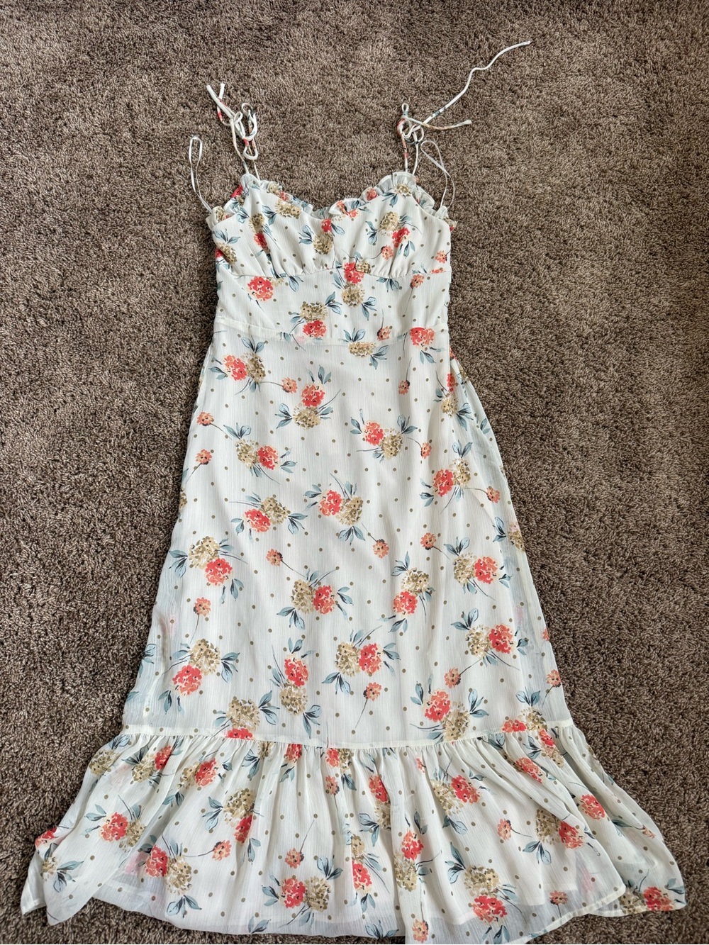 Dress Forum Cream Floral Sundress with Coral Accents